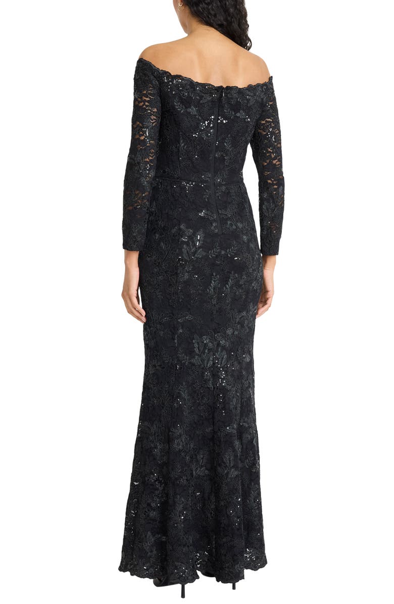 Maggy London Embellished Off the Shoulder Long Sleeve Gown, Alternate, color, Black