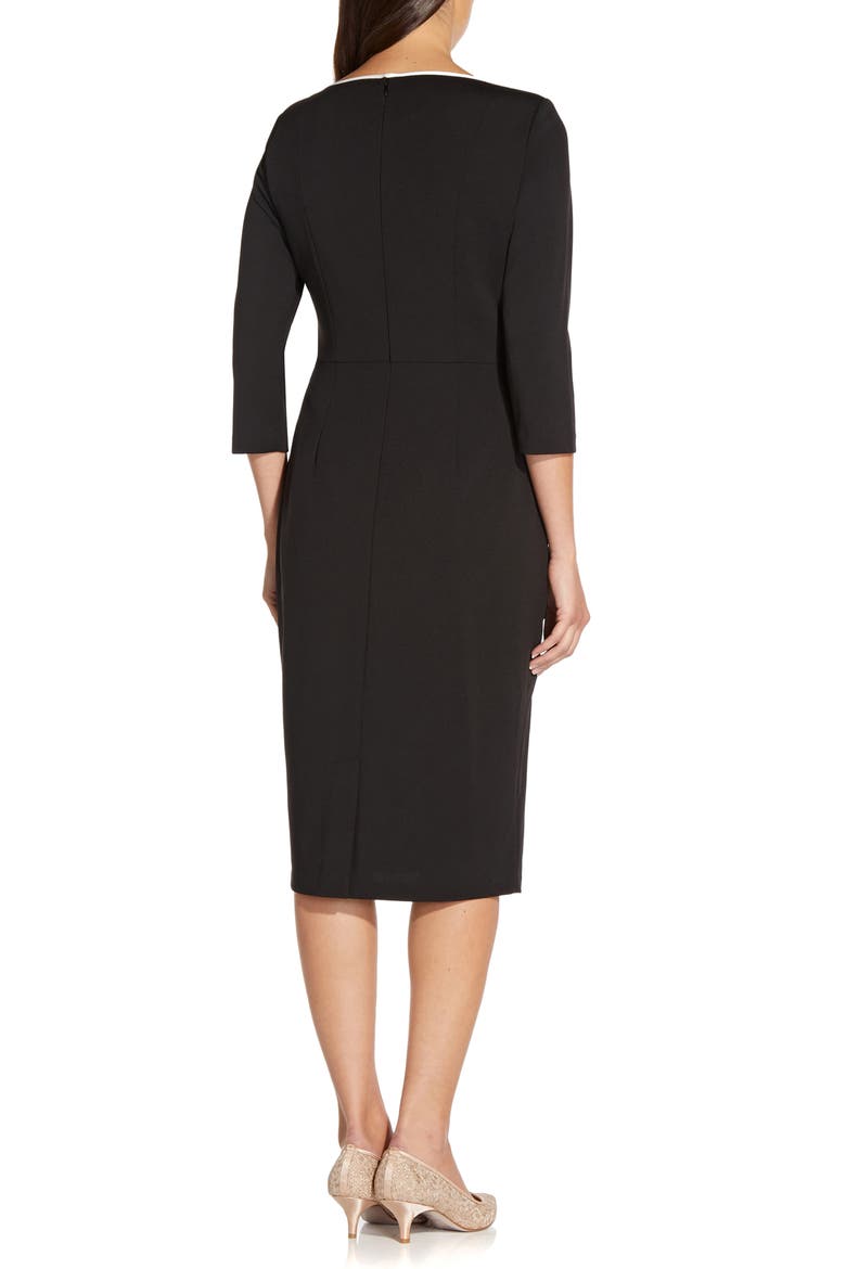 Tipped Three-Quarter Sleeve Crepe Dress, Alternate, color, BLACK/IVORY