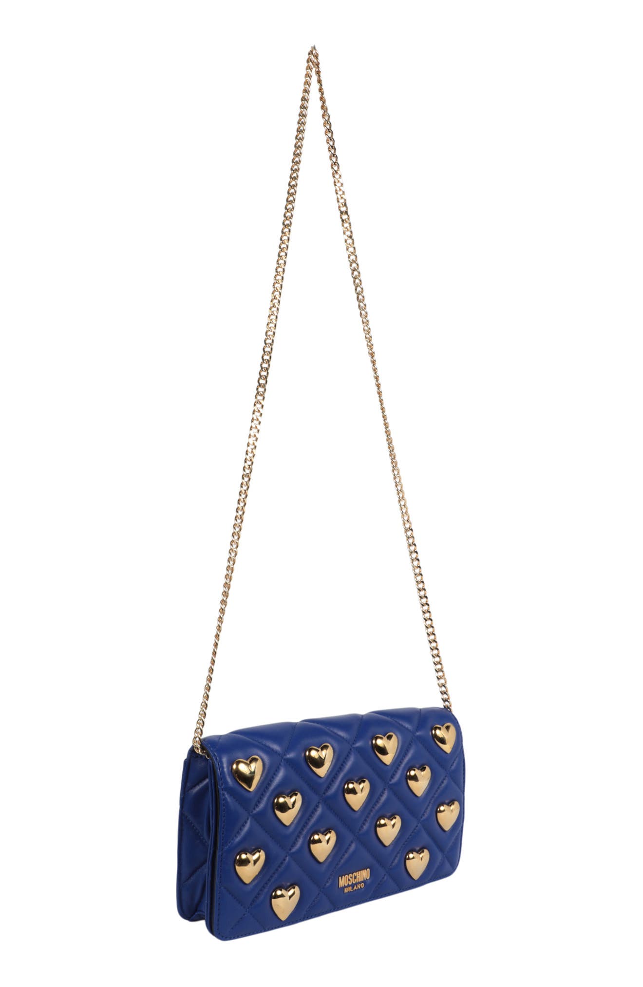 Moschino Heart Studded Quilted Shoulder Bag, Alternate, color, 