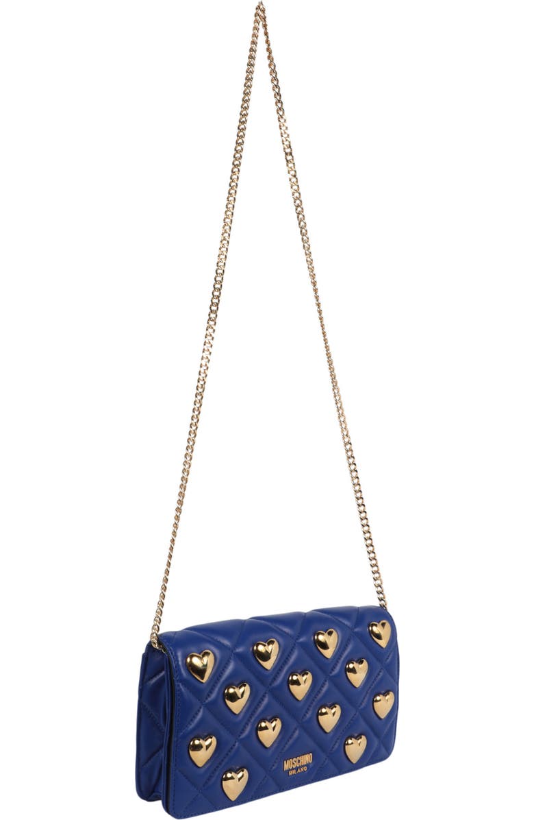 Moschino Heart Studded Quilted Shoulder Bag, Alternate, color,