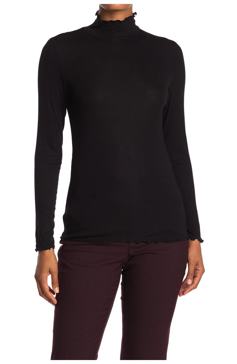 T Tahari Turtleneck Lettuce Edge Knit Top, Main, color,