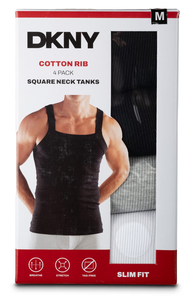 DKNY Pack of 4 Cotton Rib Tanks, Alternate, color, Black/Black/Gry Heath/White