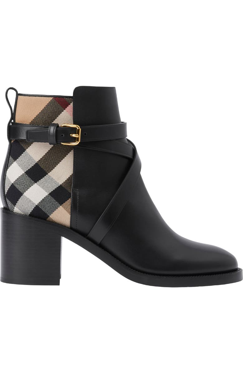 Burberry Pryle Check Block Heel Bootie, Main, color, Black-Archive Beige