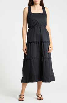 Ruffle Trim Tiered Cotton Maxi Dress