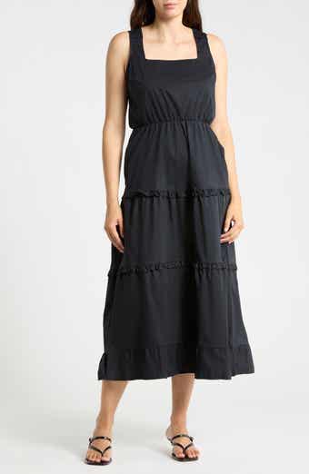 Ruffle Trim Tiered Cotton Maxi Dress