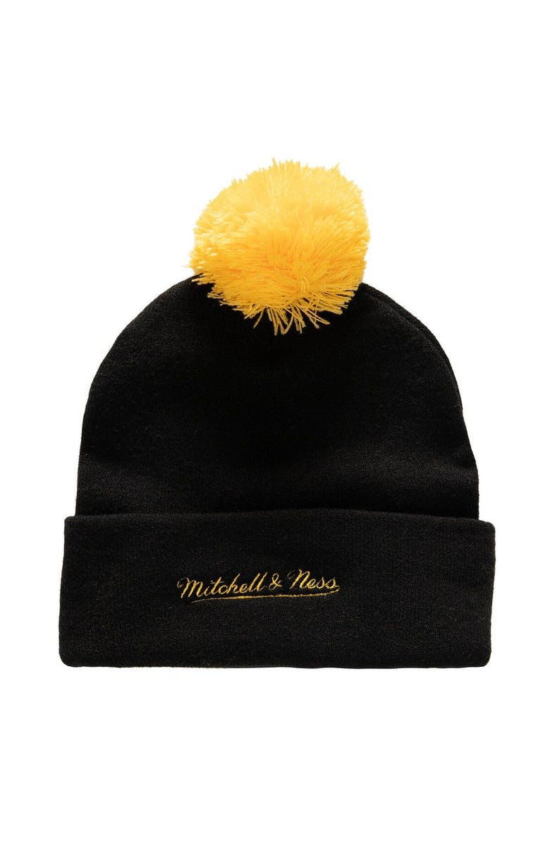 Mitchell & Ness Men's Mitchell & Ness Black Pittsburgh Penguins Punch Out Cuffed Knit Hat with Pom, Alternate, color, Black