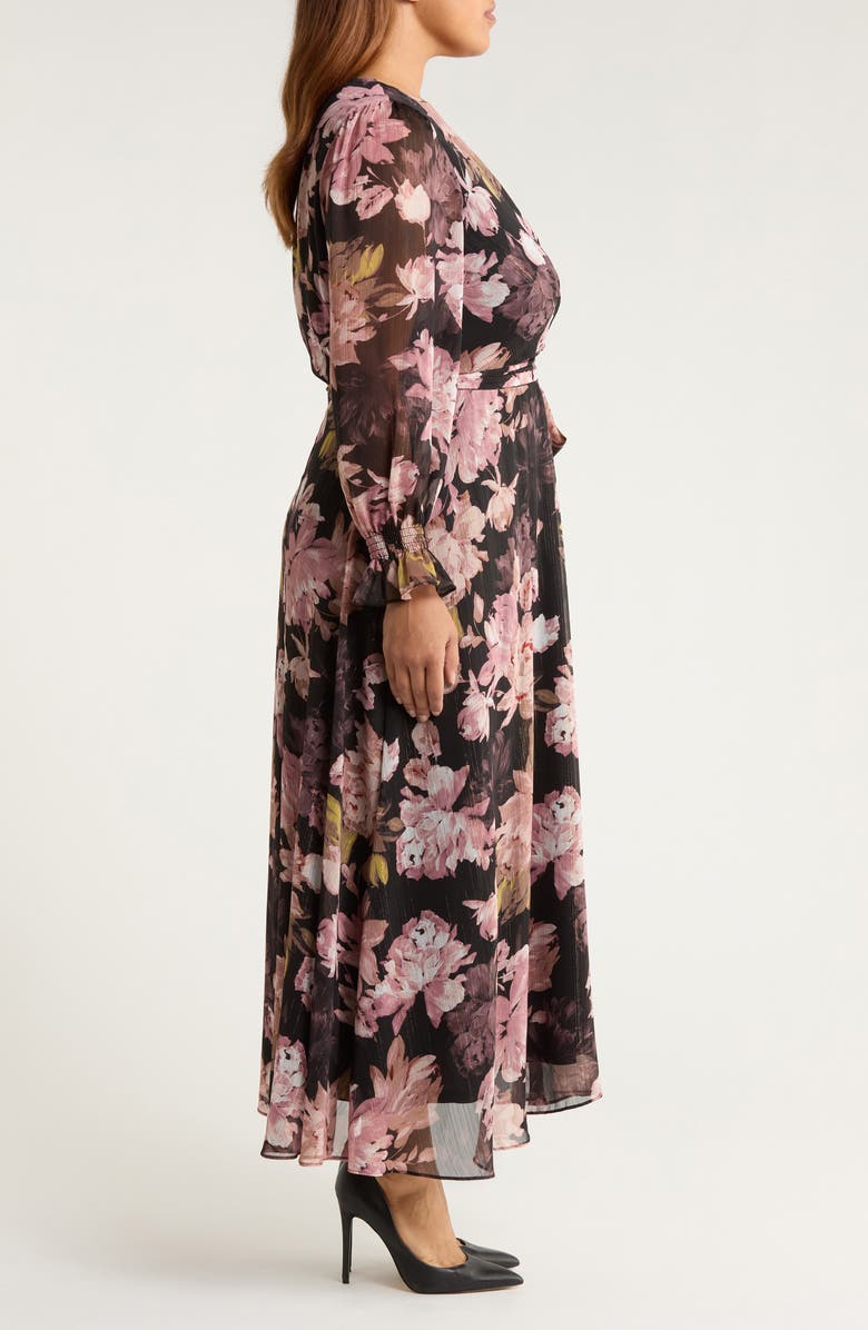 Anne Klein Metallic Long Sleeve Faux Wrap Maxi Dress, Alternate, color, Anne Black Multi