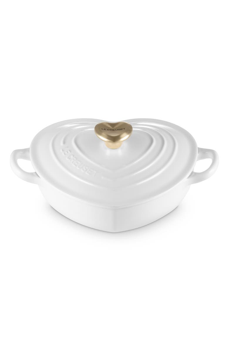 Le Creuset Signature Cast Iron Heart Cocotte, Main, color, White