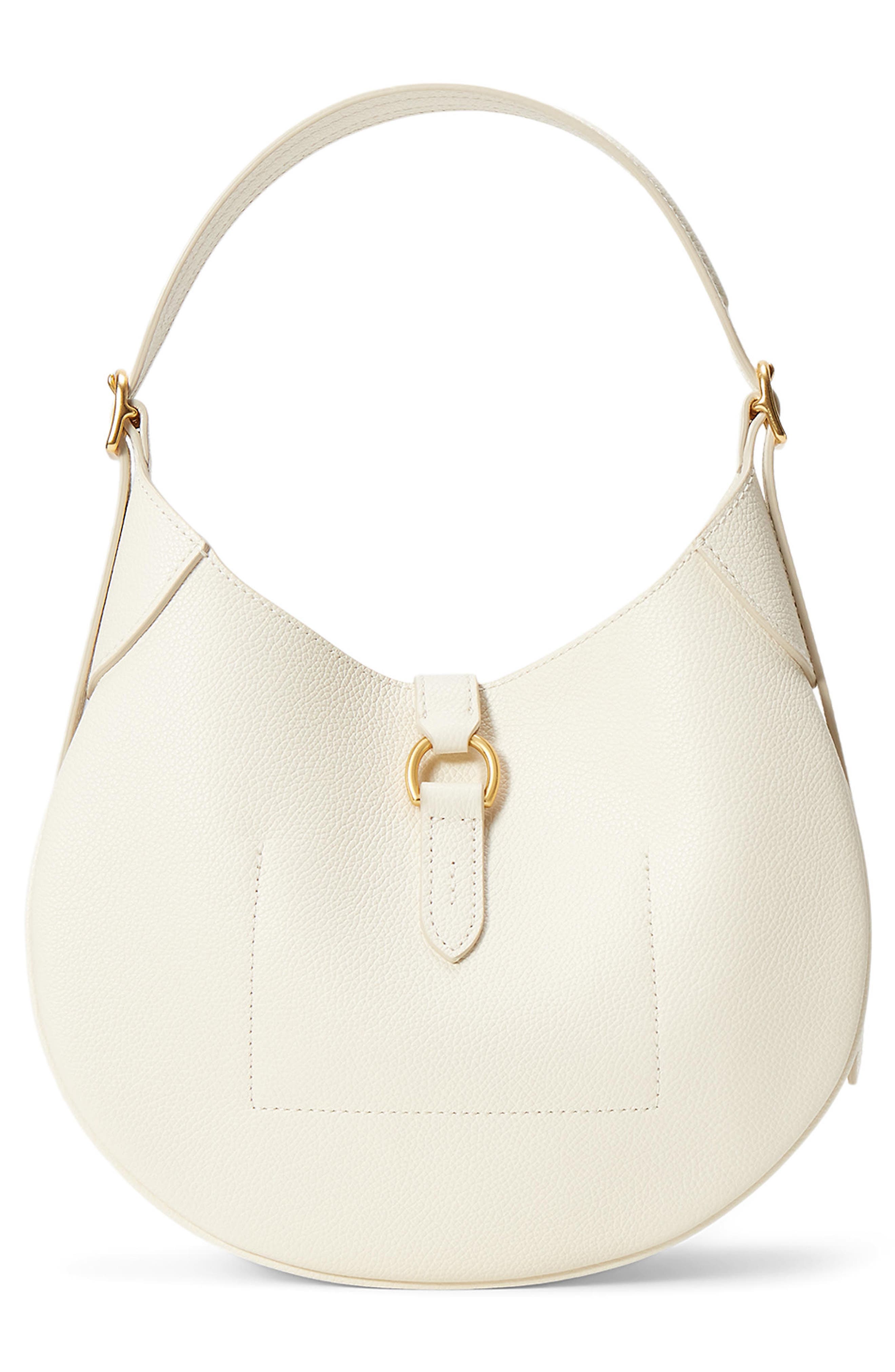 Polo Ralph Lauren Small Polo ID Grain Leather Shoulder Bag, Alternate, color, Ivory