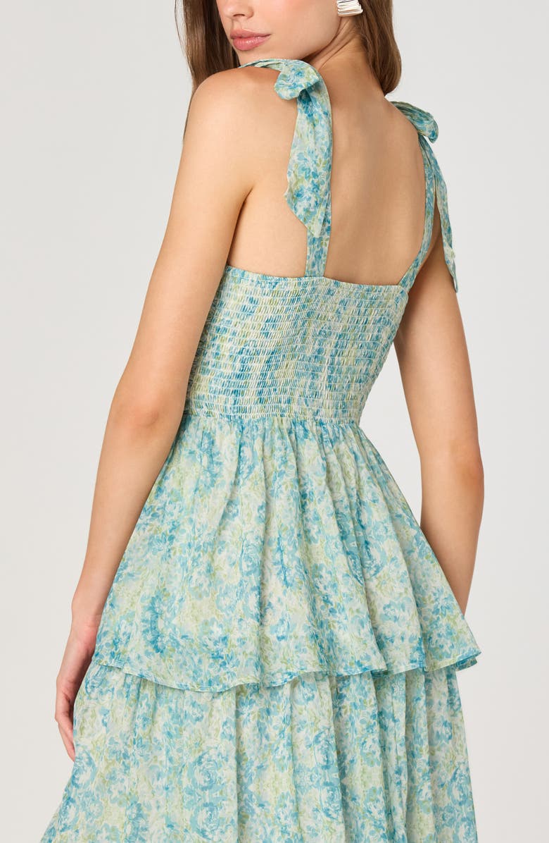 ASTR the Label Tiered Tie Strap Sundress, Alternate, color, Blue Floral