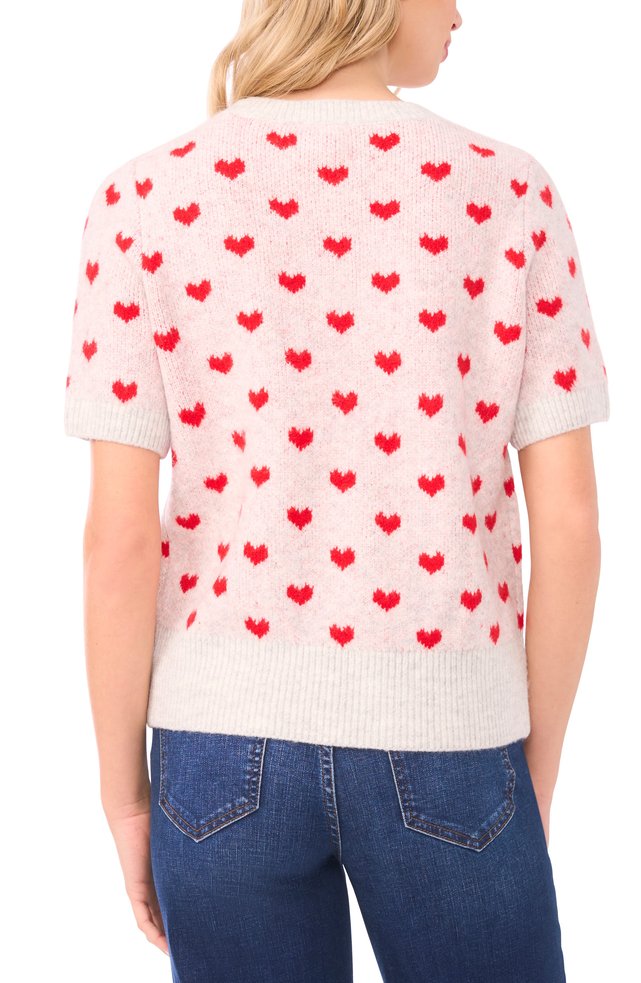 Heart Short Sleeve Crewneck Sweater - image 2