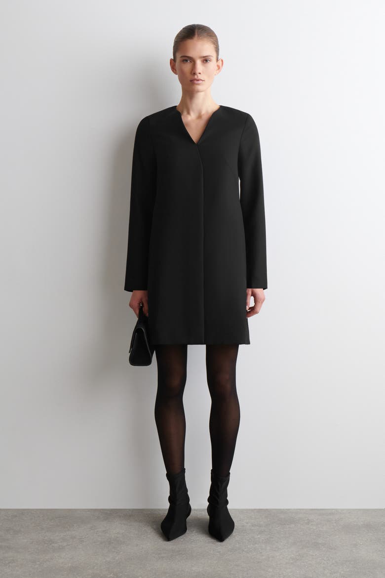 Tailored Wool-Blend Mini Dress, Main, color, BLACK