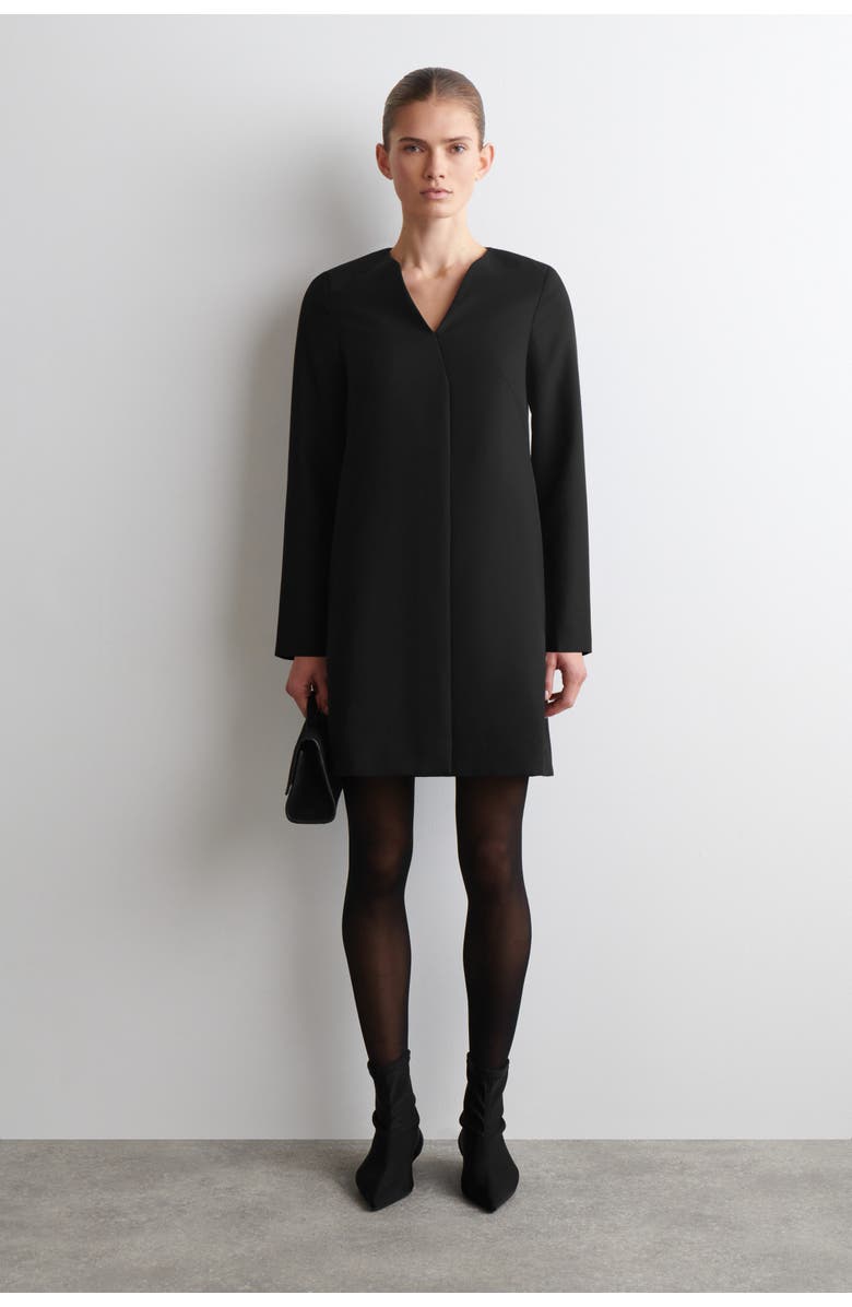 COS Tailored Wool-Blend Mini Dress, Main, color, Black