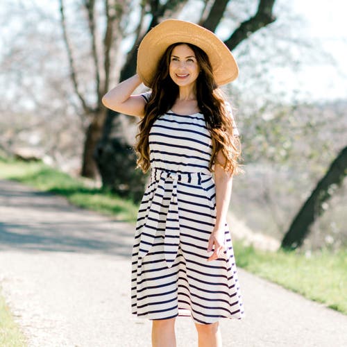 Shop Hope & Henry Organic Tie-waist Knit Dress In White With Navy Stripe