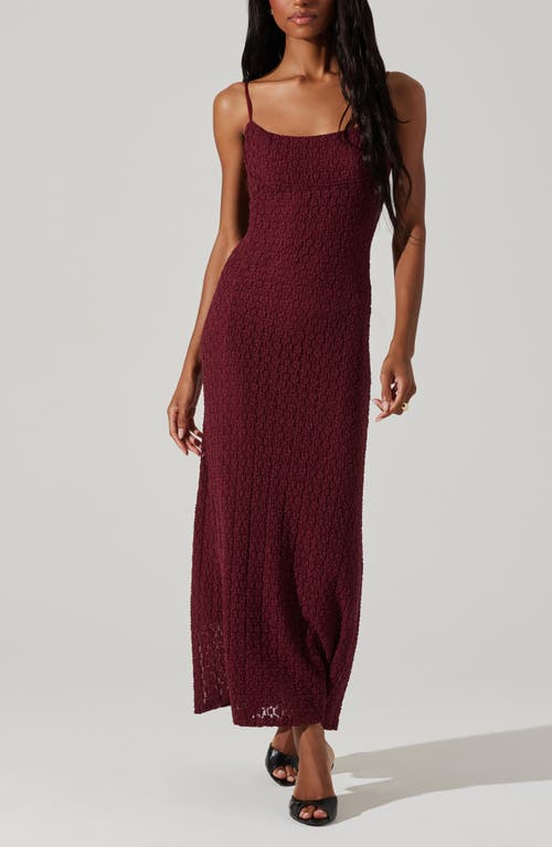Astr The Label Renaisse Open Stitch Cotton Blend Dress In Burgundy
