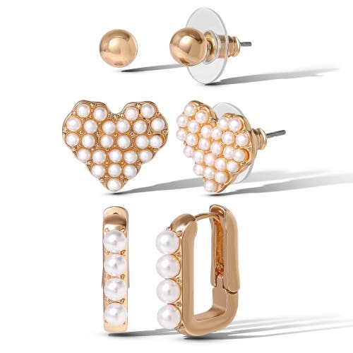 Jessica Simpson Pearl Stud Earring Set Of 3 In Gold