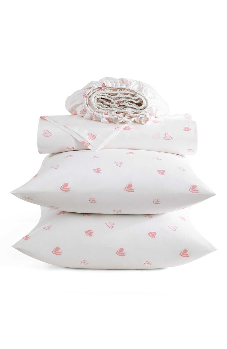 POPPY AND FRITZ Sweet Heart 200 Thread Count Cotton Percale Sheet Set, Alternate, color, Pink