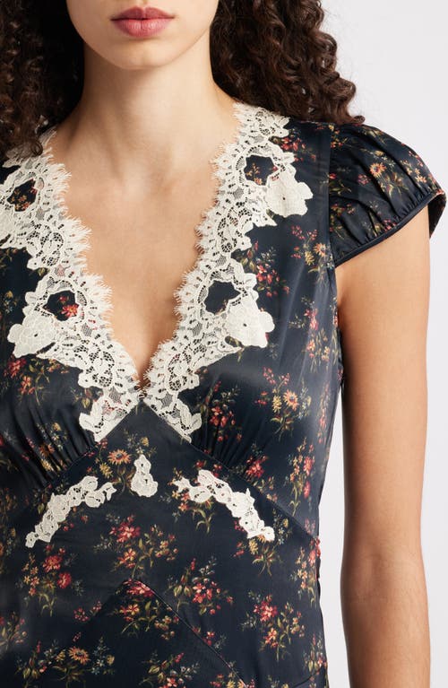 Doen Dôen Coraline Lace Detail Floral Satin Maxi Dress In Black
