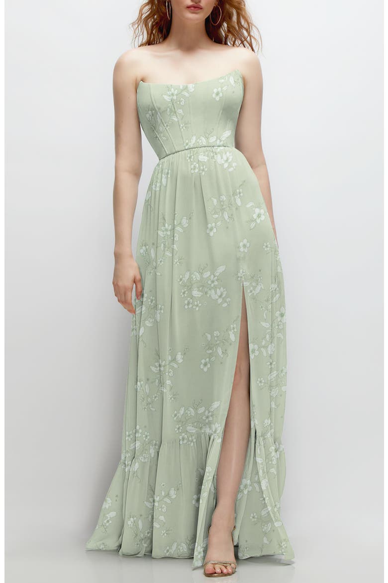 Strapless Corset Chiffon Gown, Main, color, VINTAGE PRIMROSE SAGE
