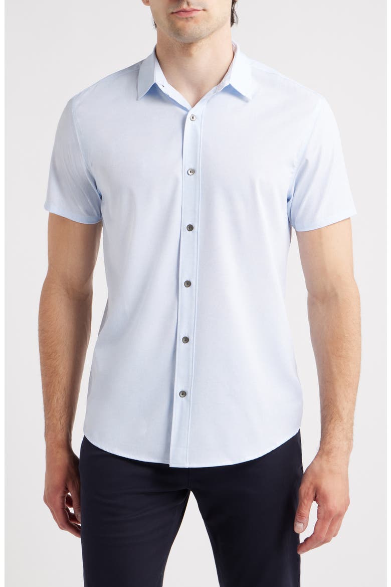 Trim Fit Short Sleeve Performance Button-Up Shirt, Main, color, LIGHT BLUE