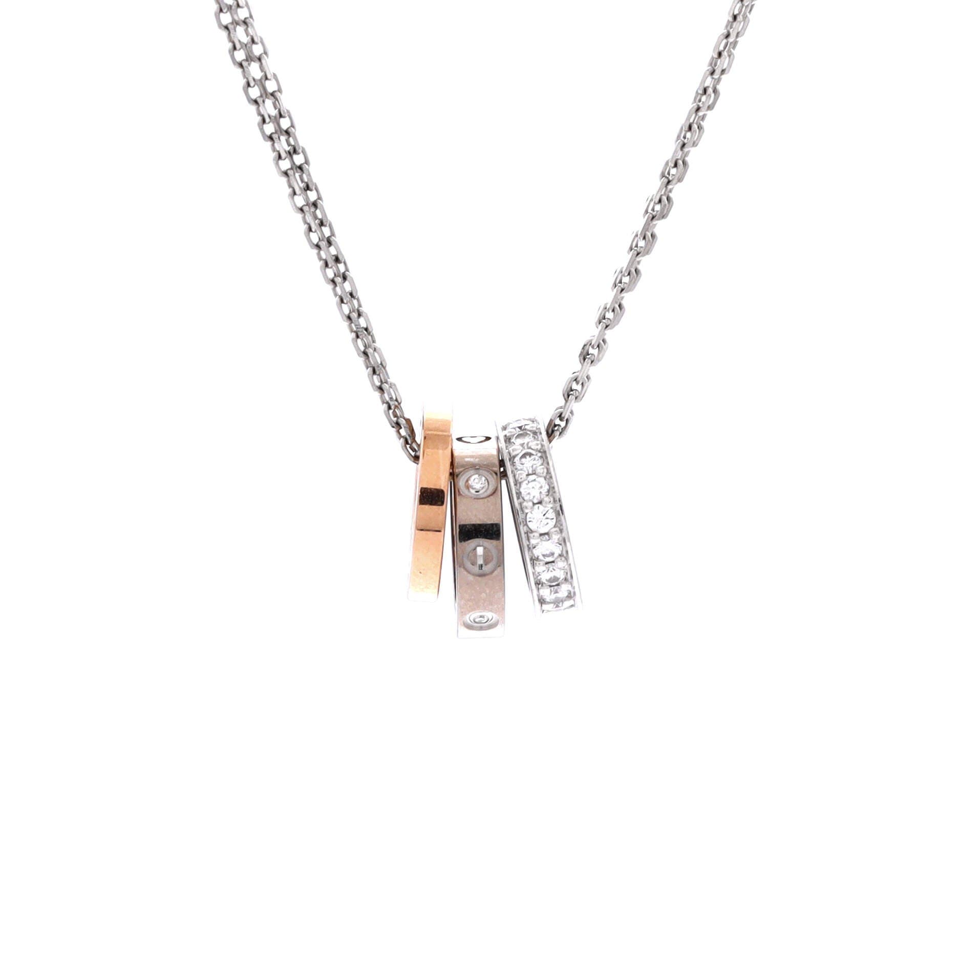 Love 3 Ring Pendant Necklace 18K Rose Gold and 18K White Gold with Diamonds, Main, color, Metallic Gold