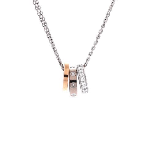 Love 3 Ring Pendant Necklace 18K Rose Gold and 18K White Gold with Diamonds