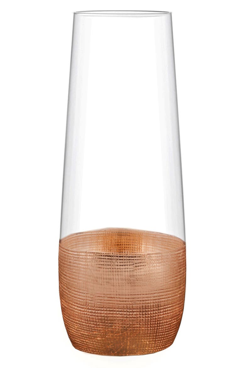 Linen Set of 4 Stemless Champagne Flutes, Main, color, COPPER