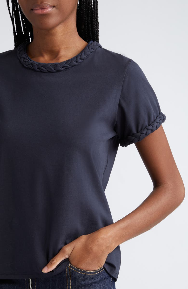 Cinq à Sept Braided Trim T-Shirt, Alternate, color, Navy