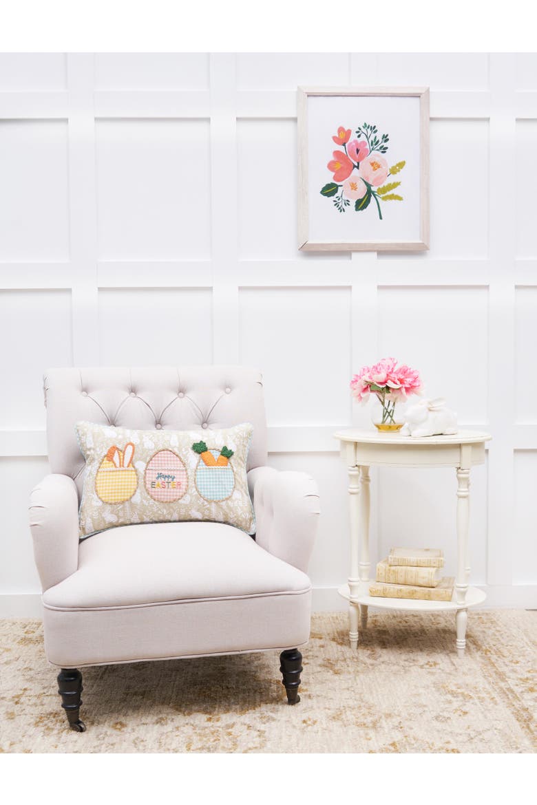 Plaid Egg Trio "Happy Easter" Cotton Blend Mini Accent Pillow 14" x 22", Alternate, color, Beige