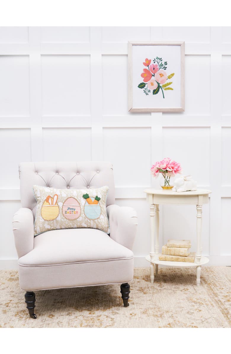 C&F Home Plaid Egg Trio "Happy Easter" Cotton Blend Mini Accent Pillow 14" x 22", Alternate, color, Beige