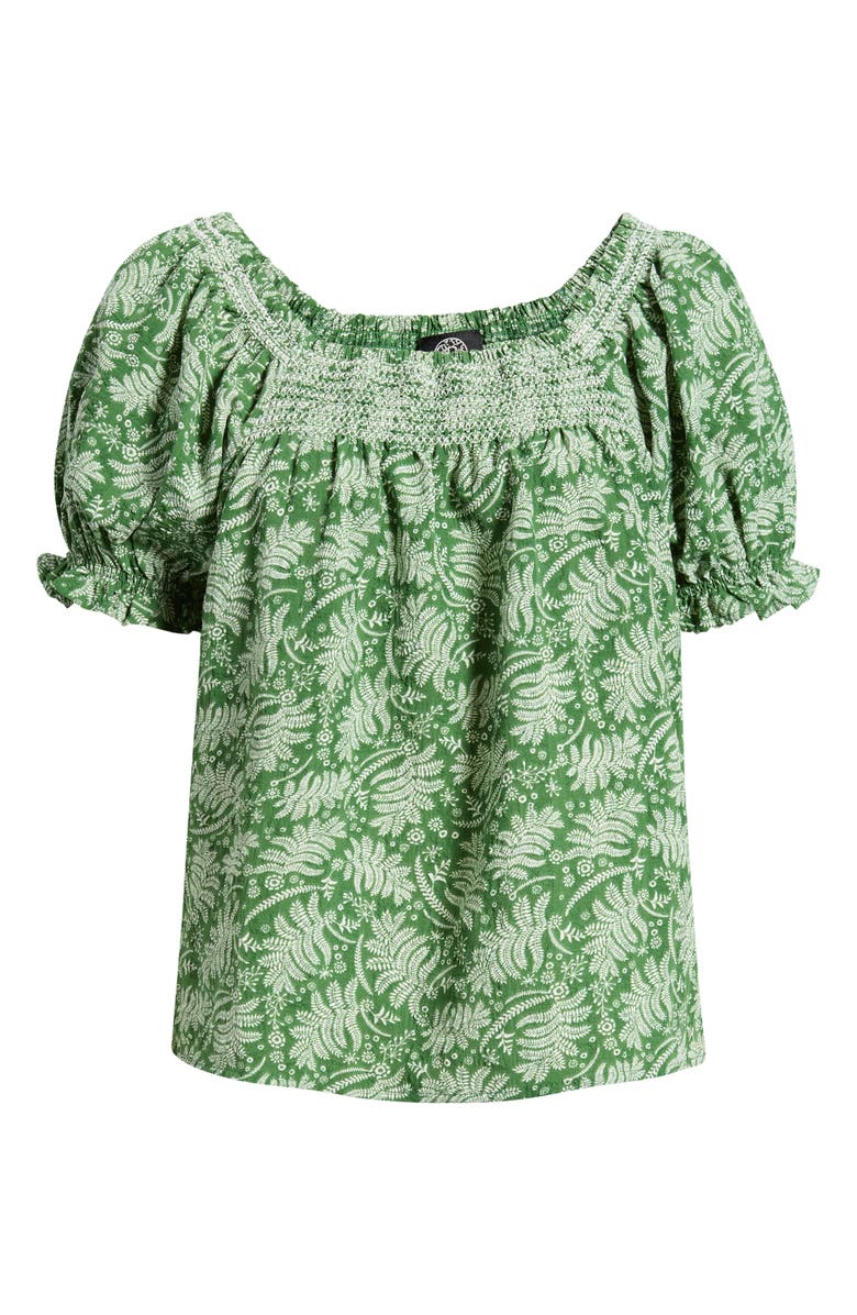 Bobeau Leaf Print Smocked Yoke Top, Alternate, color, Green Fern Floral