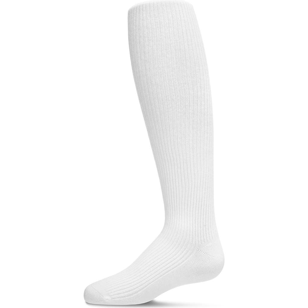 Memoi Thin Ribbed Cotton Tights In White