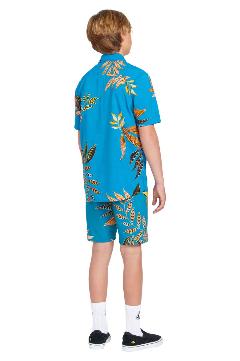 Kids' Lido Print Floral Mod Tech Board Shorts, Alternate, color, OCEAN TEAL