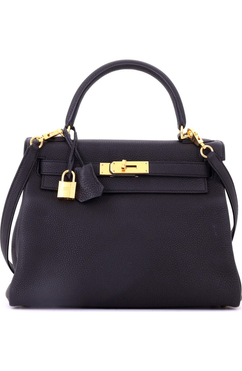 Pre-Owned Hermes Kelly Handbag Black Togo with Gold Hardware 28, Main, color, Noir