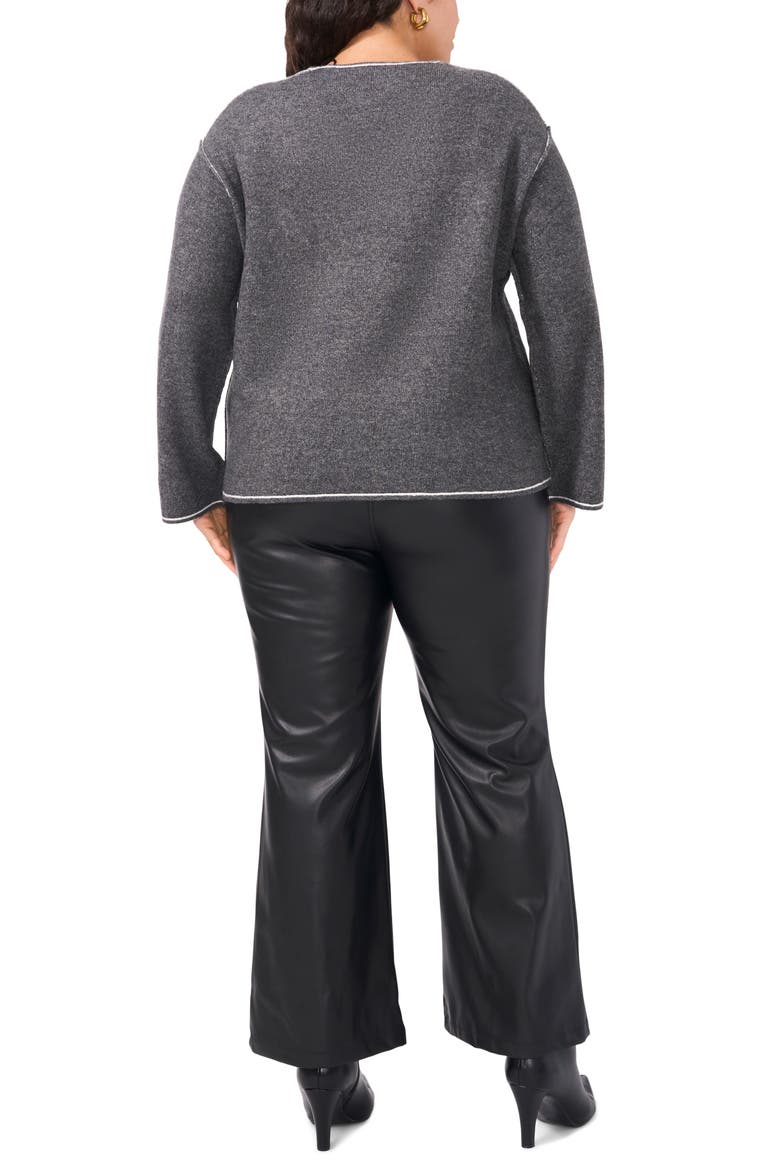 Tipped V-Neck Sweater, Alternate, color, MED HEATHER GREY