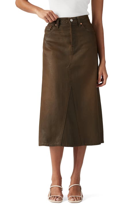 Pay Day Coated Denim Midi Skirt