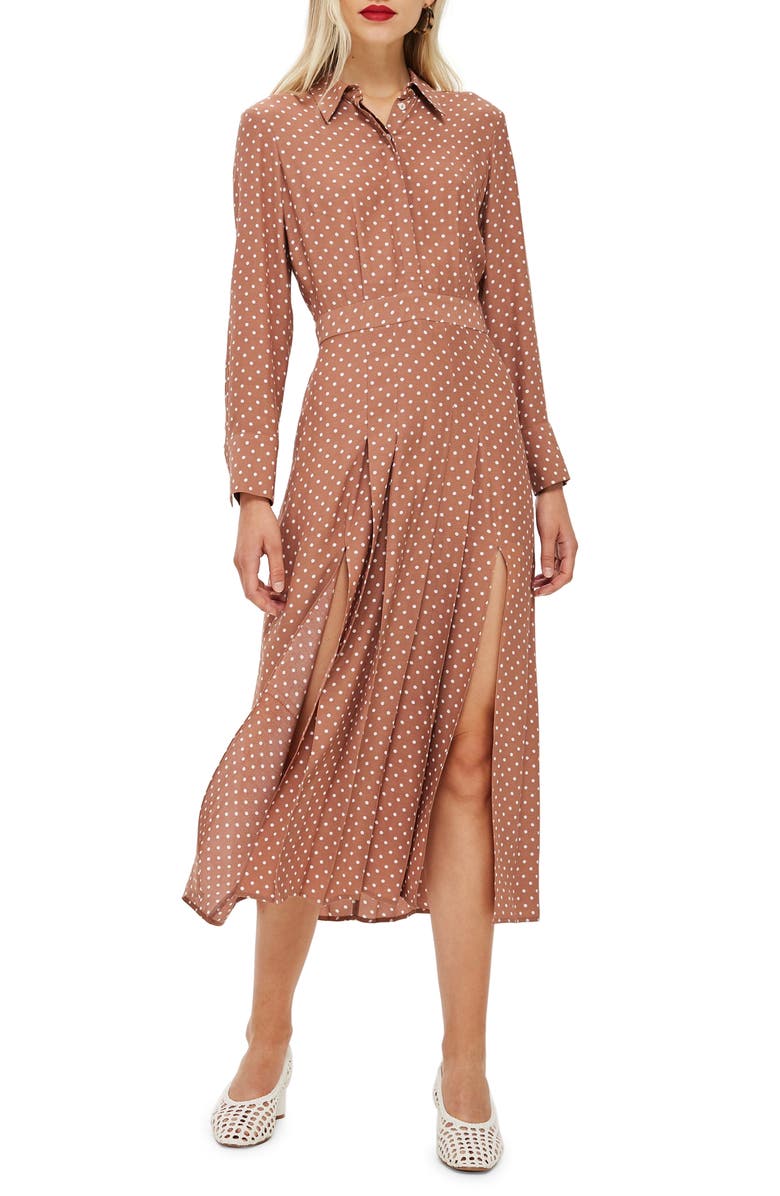 Topshop Spot Pleat Shirtdress, Main, color, 