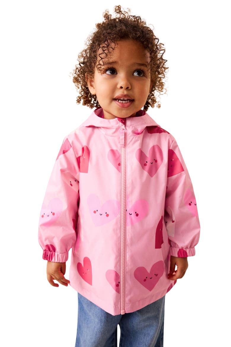 Kids' Heart Print Rain Jacket, Alternate, color, PINK