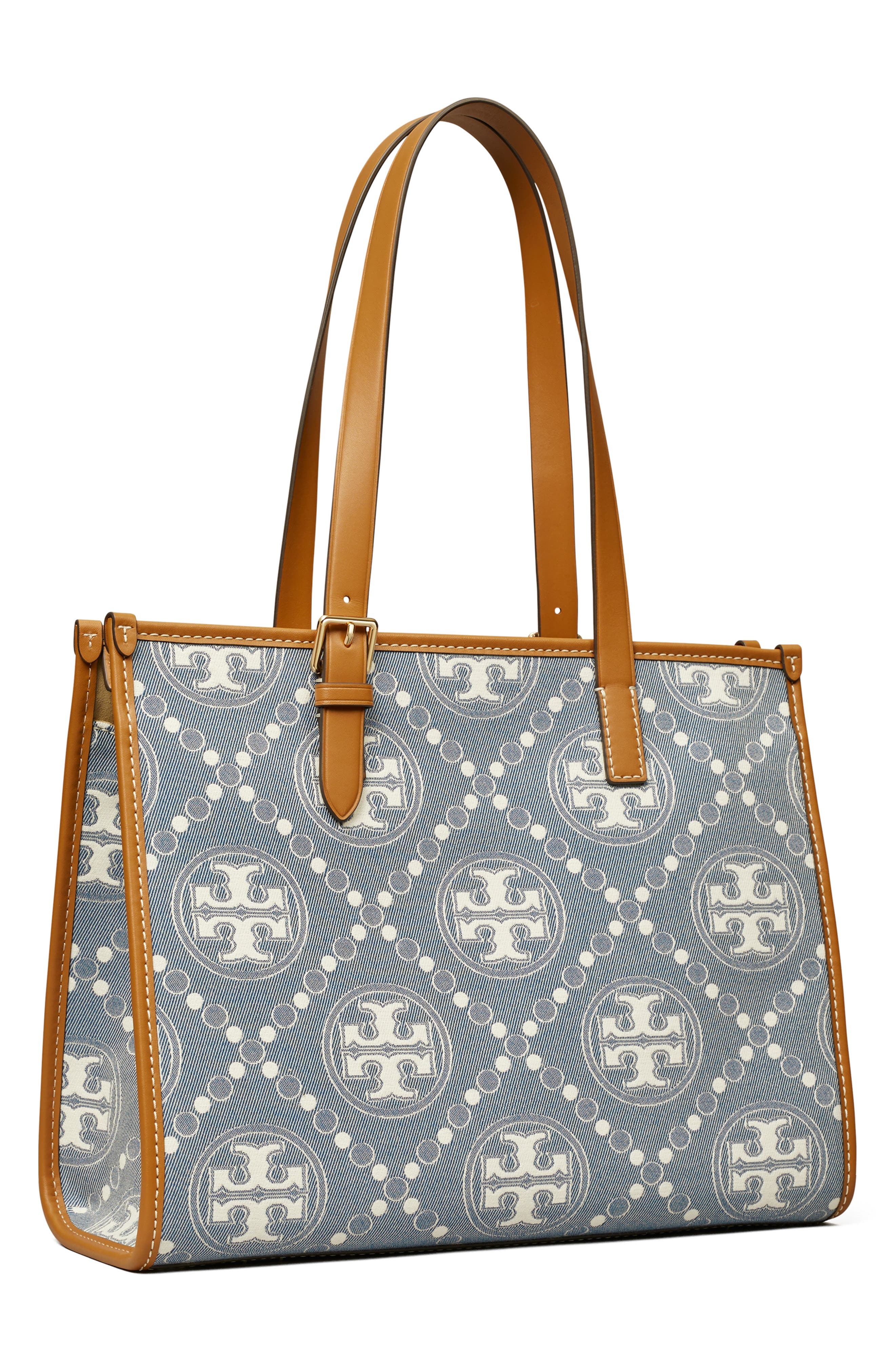 Tory Burch Small T Monogram Denim Tote, Alternate, color, 