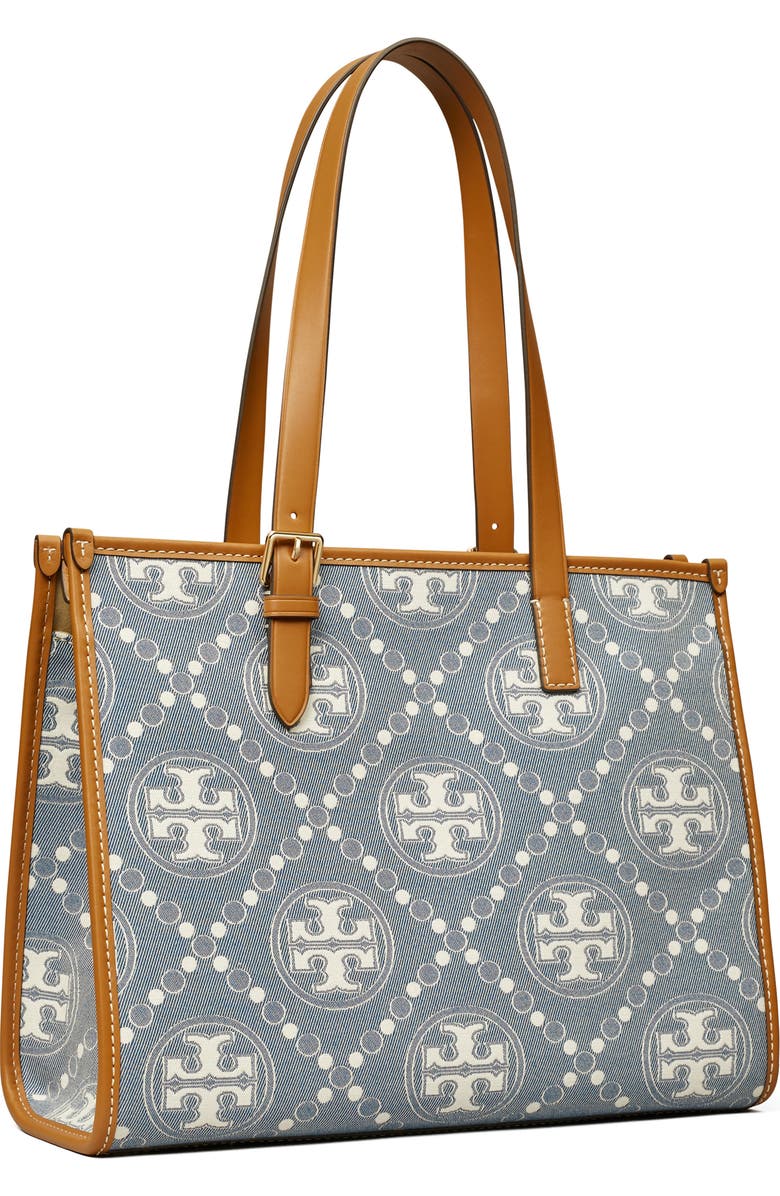 Tory Burch Small T Monogram Denim Tote, Alternate, color,