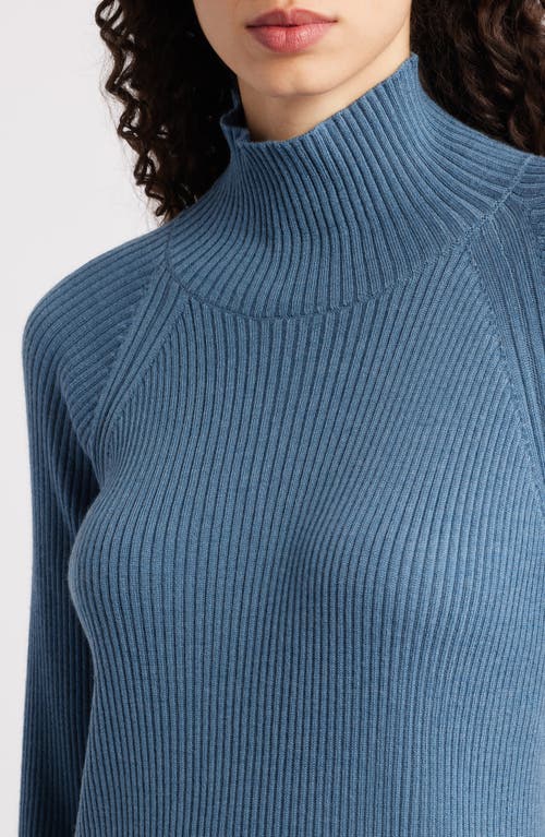 Eileen Fisher Rib Turtleneck Wool Sweater In Blue
