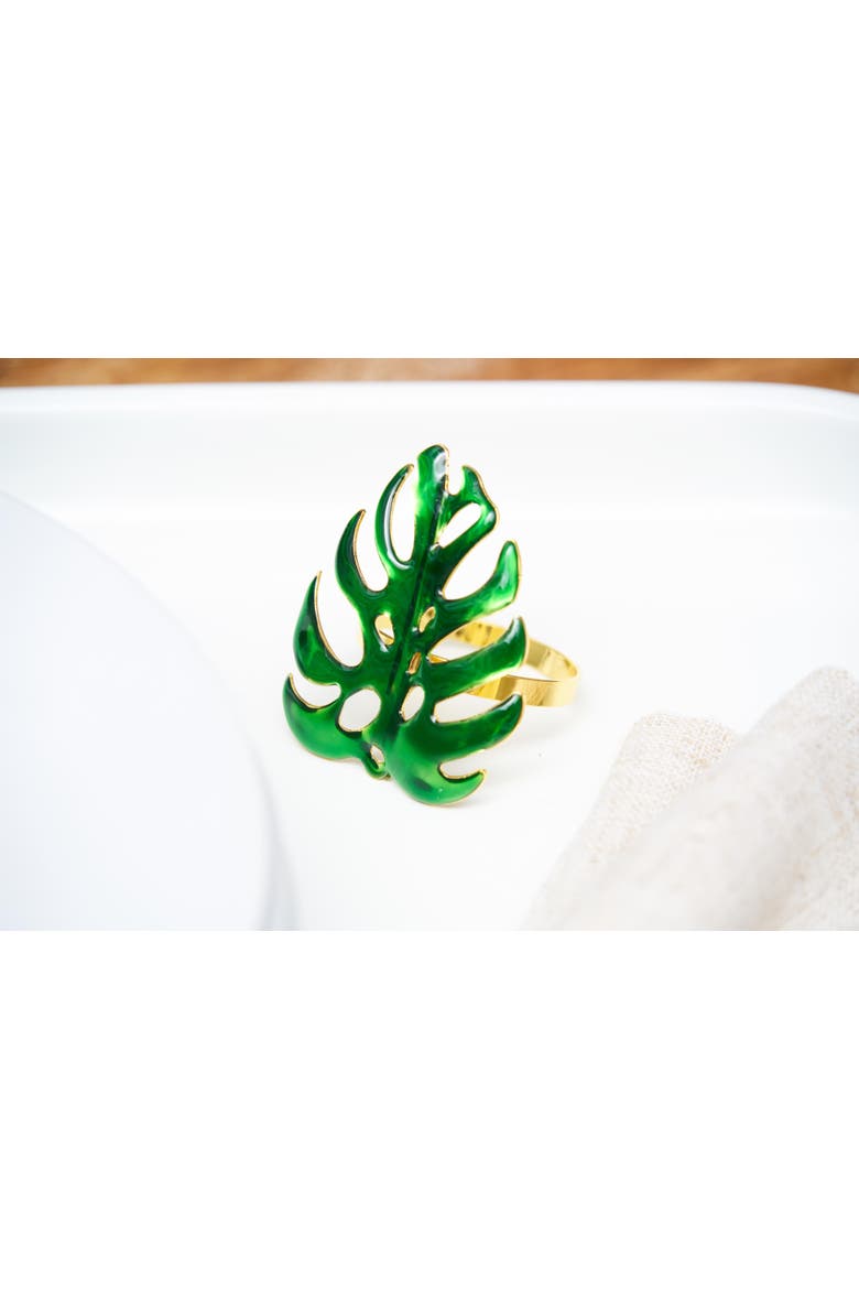 Monstera Leaf Napkin Rings Set of 4, Alternate, color, Blue