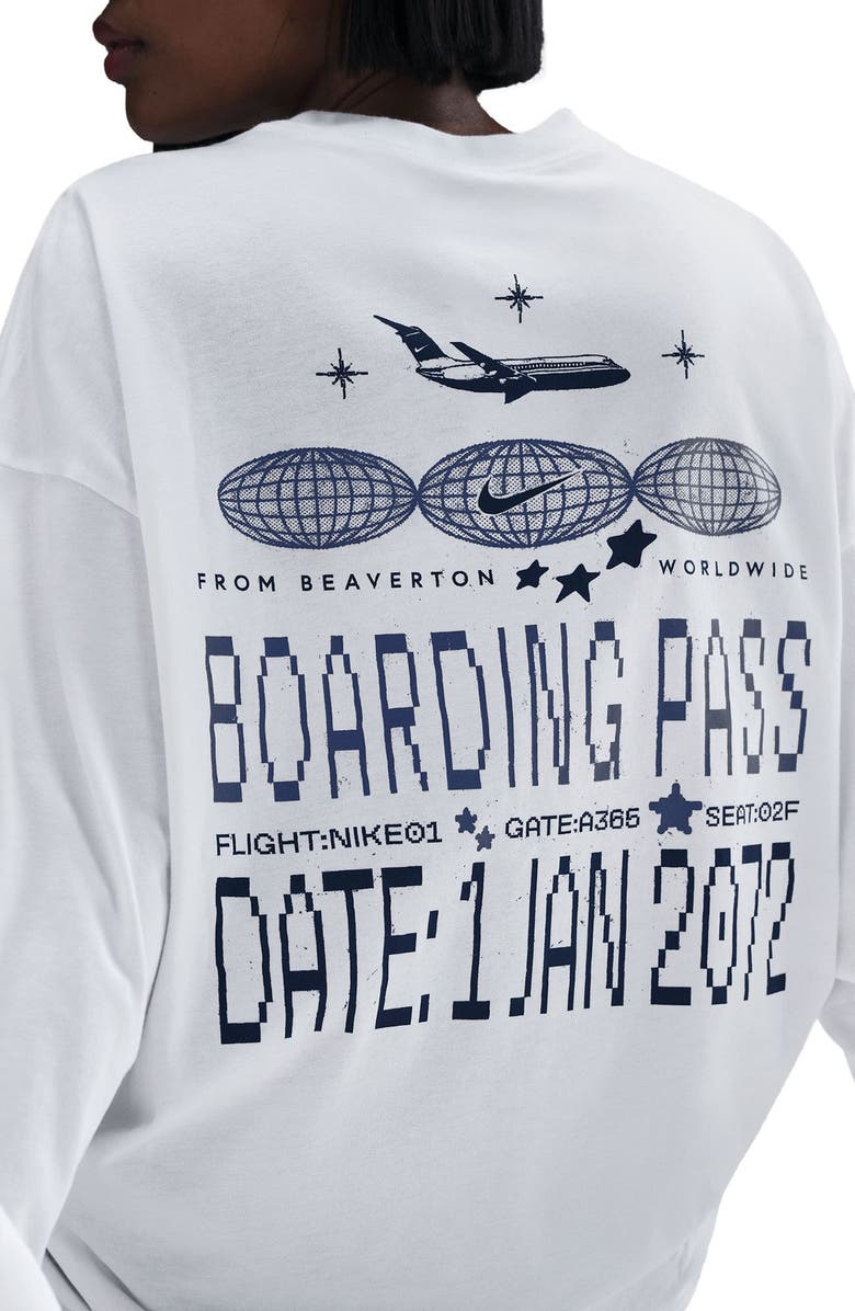 Nike Air Flight Club Oversize Long Sleeve Graphic T-Shirt, Alternate, color, White