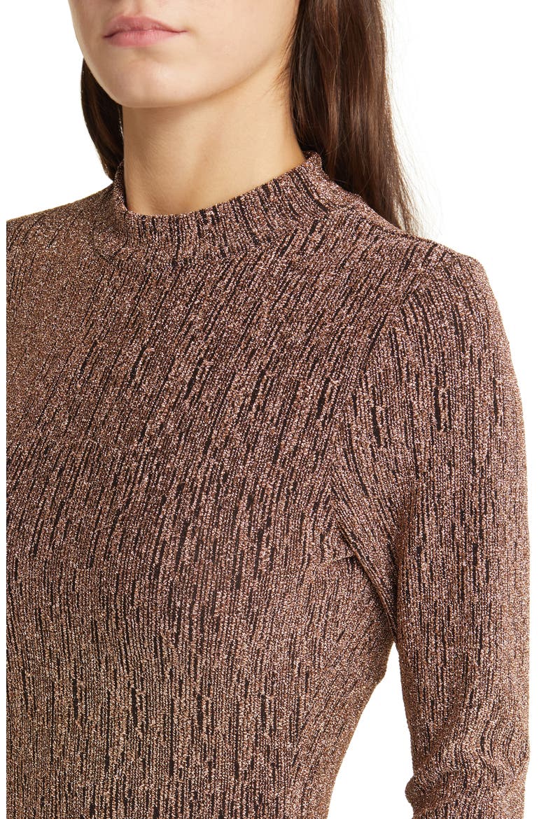 Metallic Long Sleeve Body-Con Midi Dress, Alternate, color, BRONZE