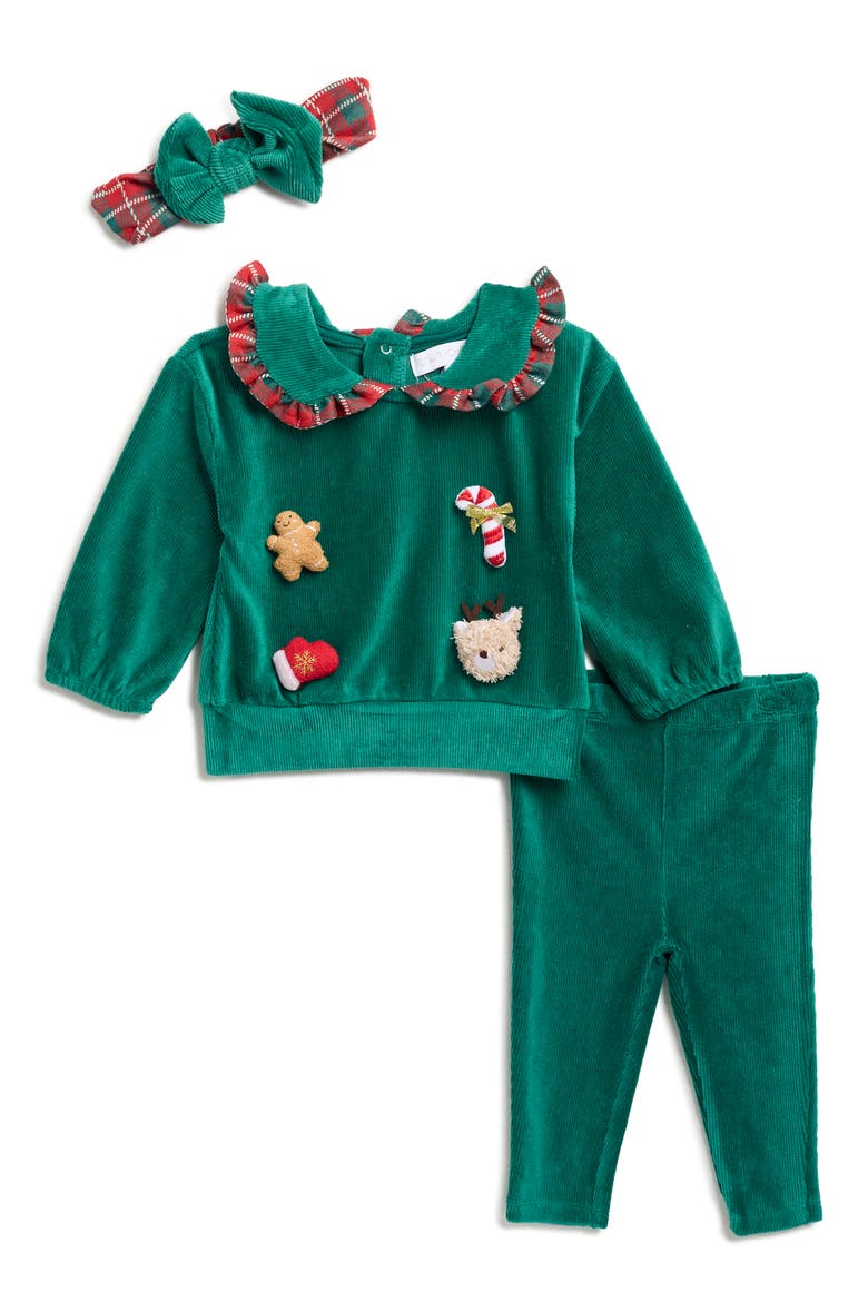 Corduroy & Velvet Top, Leggings & Headband Set, Main, color, MEDIUM GREEN
