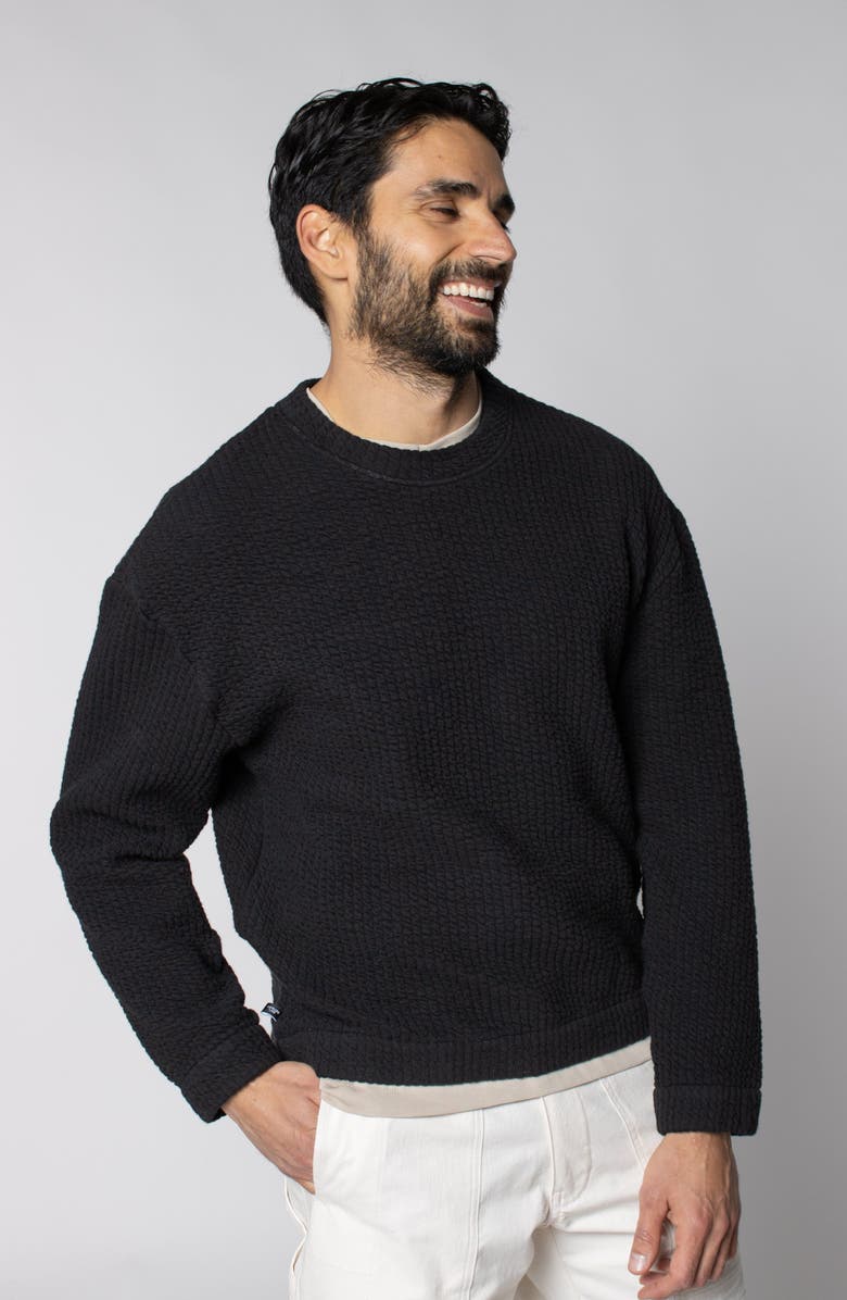 LEISURE LAB Cozy Quilt Crewneck, Main, color, Black