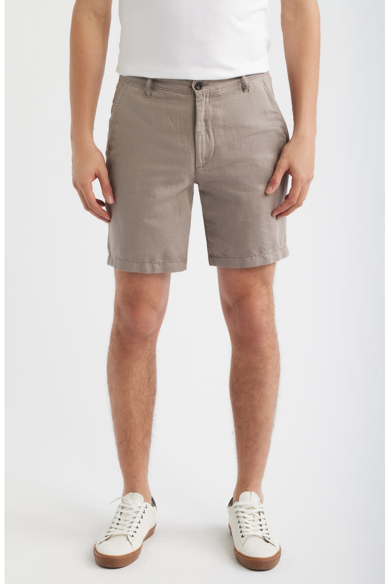 Wanderer Linen & Cotton Chino Shorts, Main, color, SULFUR AMBER DUST