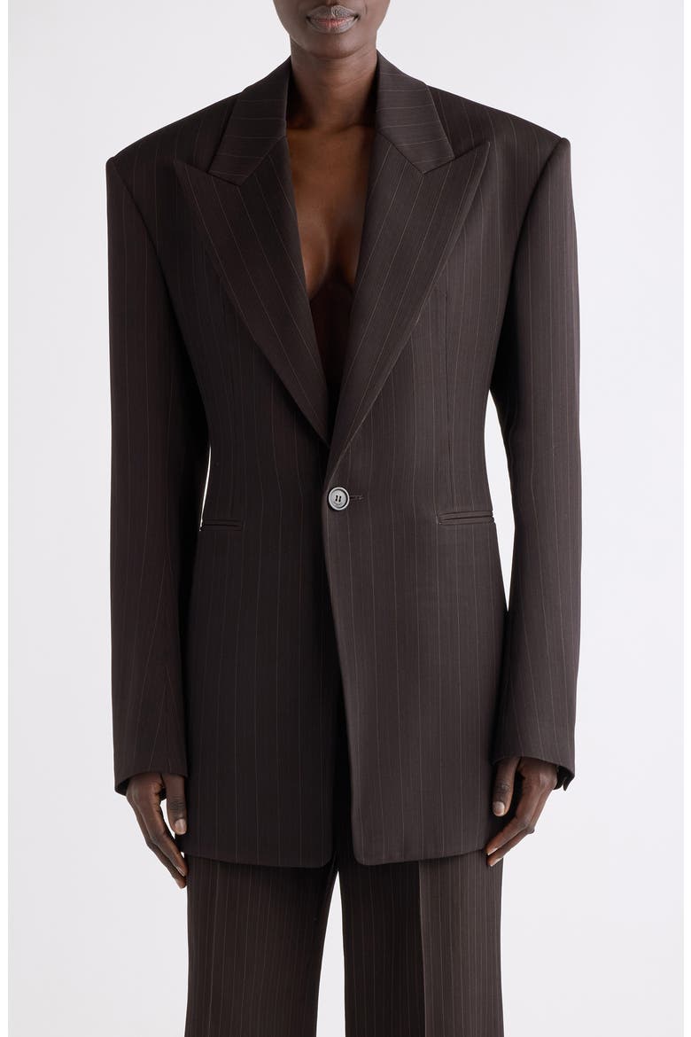 Pinstriped Single Button Jacket, Main, color, MARRON/ BEIGE