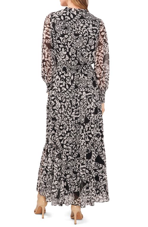 Chaus Smocked Waist Long Sleeve Tiered Midi Dress In Black