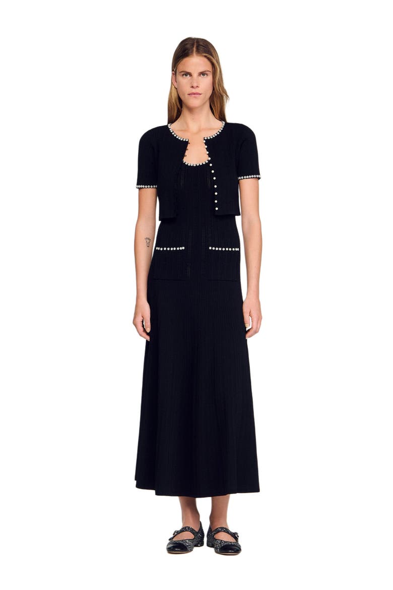 Cropped beaded cardigan, Main, color, Black